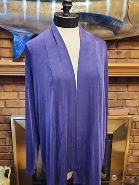 Chicos Travelers Deep Purple Open Front Long Flowy Cardigan Plus Size